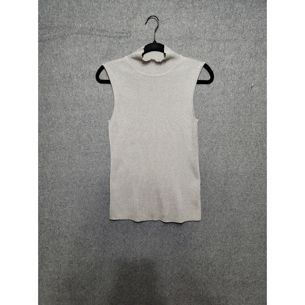 Chicos Sleeveless Mock Neck Metallic Knit Sweater Top Women's Size 1 Silver‎